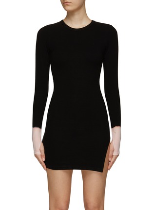 Main View - Click To Enlarge - ELECTRIC & ROSE - ‘RILEY’ CREWNECK LONG SLEEVE RIBBED KNIT MINI DRESS