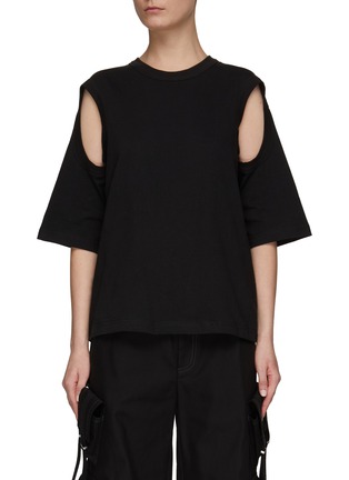 Main View - Click To Enlarge - DION LEE - CUTOUT SLEEVE DETAIL CREWNECK T-SHIRT