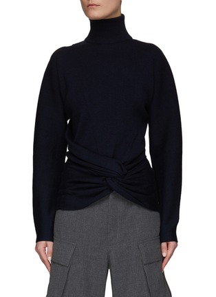 Main View - Click To Enlarge - DION LEE - DRAPE KNOT HEM DETAIL LONG SLEEVE TURTLENECK SWEATER