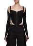 DION LEE - Ribbed Cotton Blend Contrast Boning Long Sleeve Corset Top