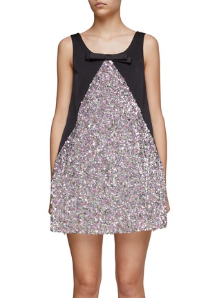 Main View - Click To Enlarge - MING MA - A-LINE BOW DETAIL SEQUIN DRESS