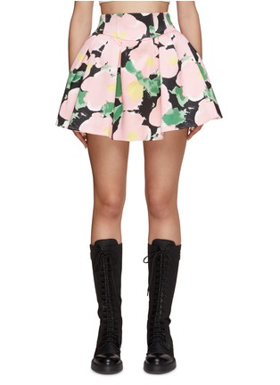 Main View - Click To Enlarge - MING MA - FLORAL PRINT BOX PLEAT MINI SKIRT