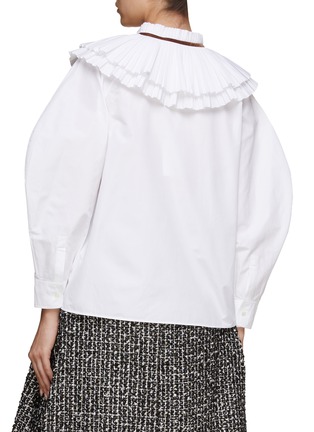 Back View - Click To Enlarge - MING MA - RUFFLE COLLAR BOW DETAIL LONG SLEEVE COTTON SHIRT