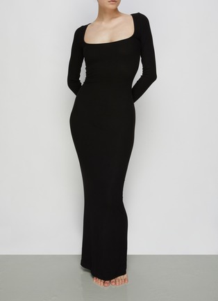 SKIMS, 'Soft Lounge' Long Sleeve Dress, BLACK, Women