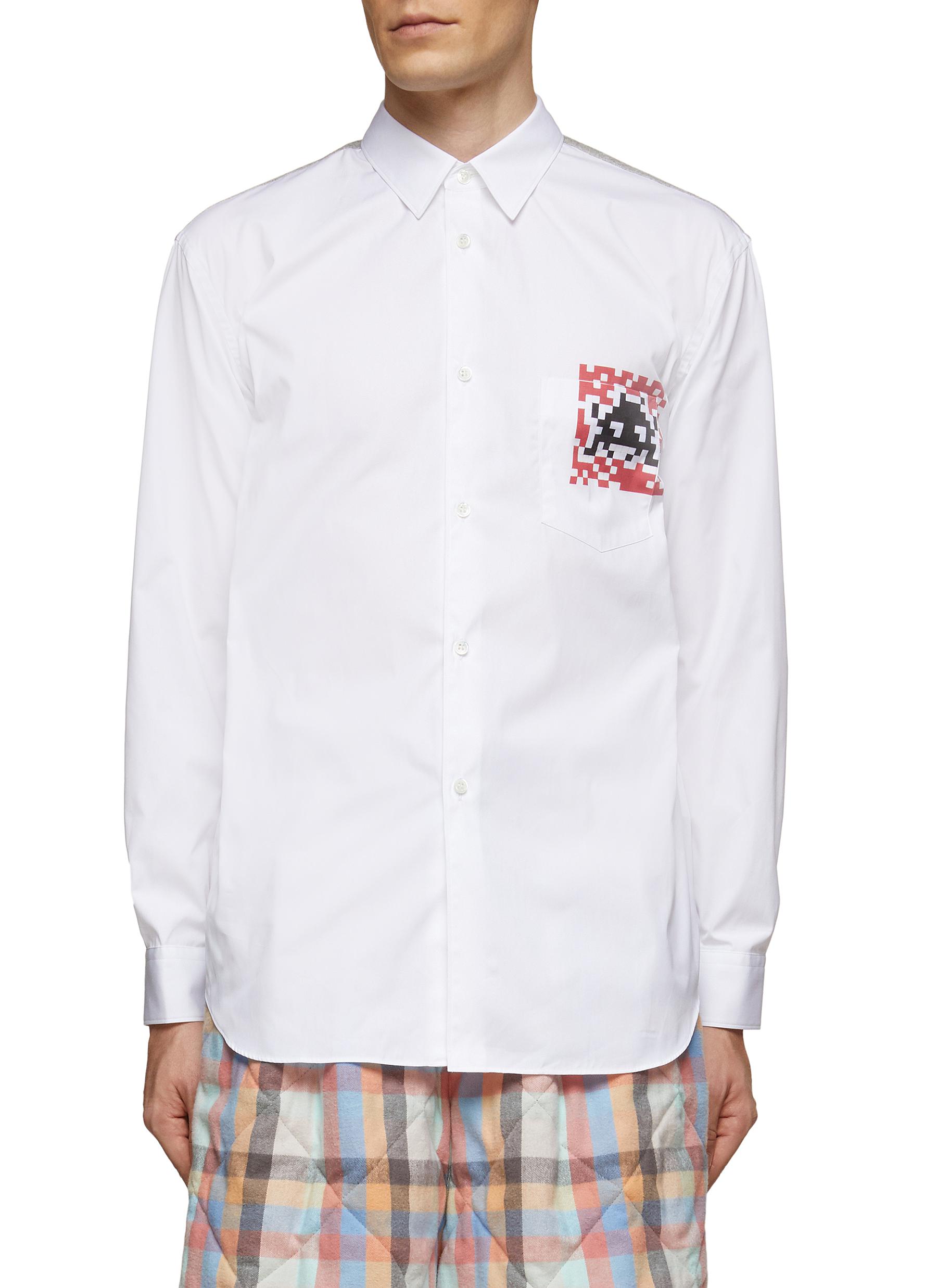 INVADER PRINT CURVED HEM COTTON POPLIN