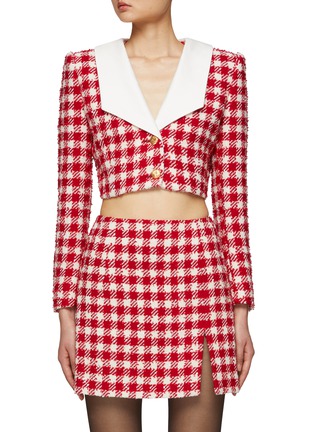 Main View - Click To Enlarge - ALESSANDRA RICH - MIKADO COLLAR CROPPED TWEED BOUCLÉ BLAZER