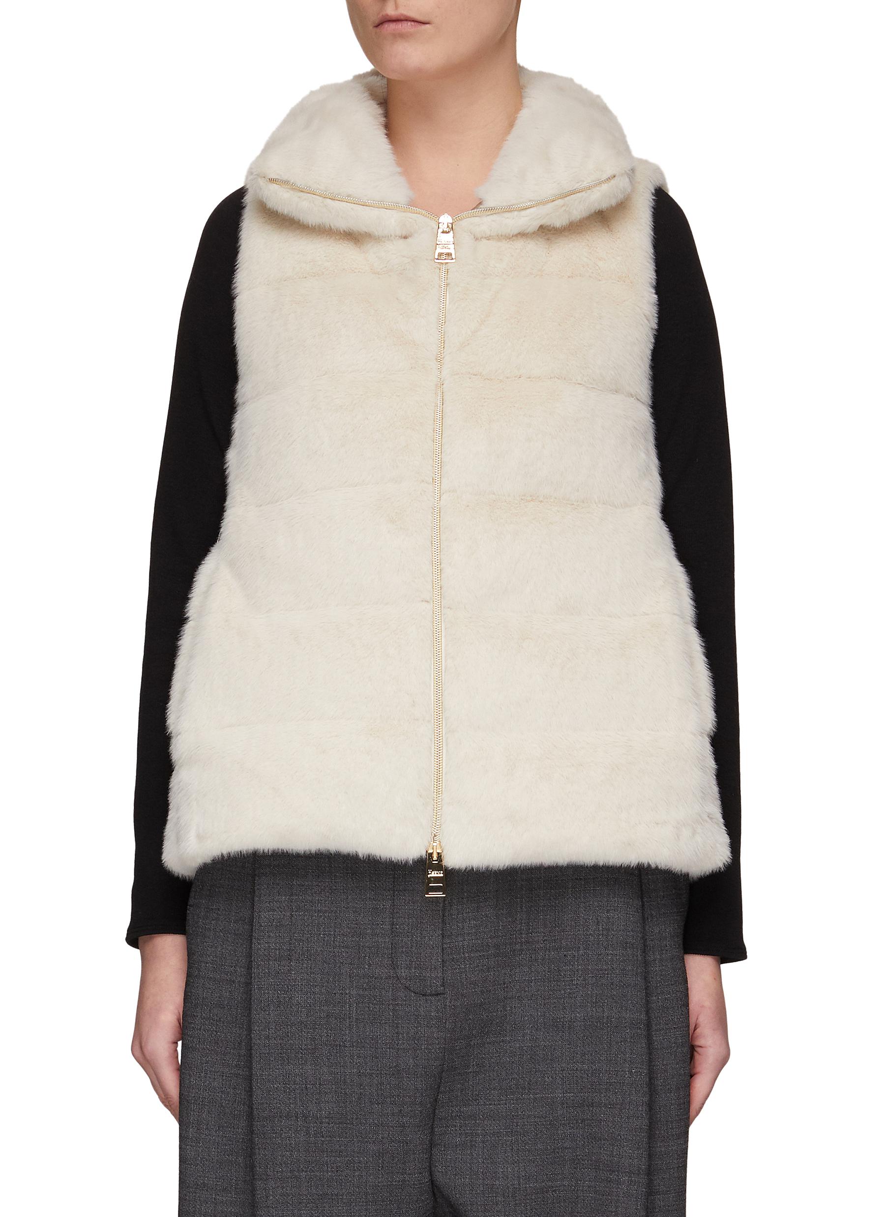 Herno Faux-fur Zipped Quilted Gilet In Neutral
