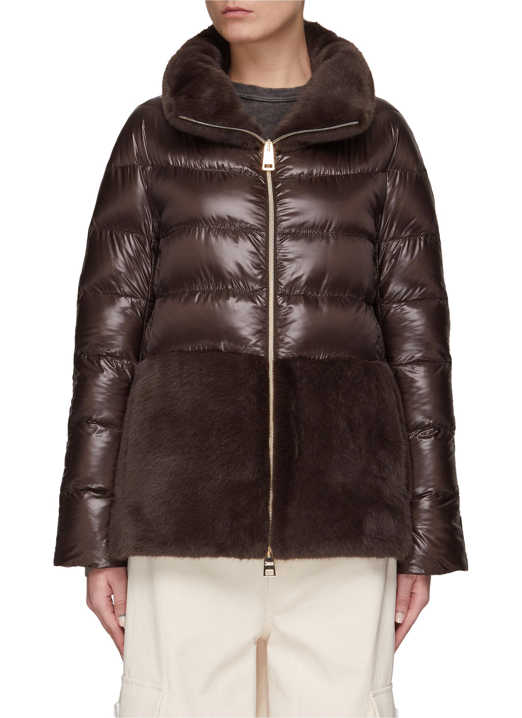 Herno Ultralight Down Puffer Jacket With Faux Fur Trim In Brown
