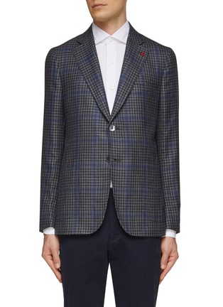 Main View - Click To Enlarge - ISAIA - ‘CORTINA’ SINGLE BREASTED HALF LINED WOOL CASHMERE BLEND CHECKED BLAZER