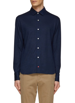 Main View - Click To Enlarge - ISAIA - LONG SLEEVE SPREAD COLLAR WOOL PIQUET POLO SHIRT