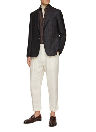 Figure View - Click To Enlarge - ISAIA - ‘CORTINA’ SINGLE BREASTED HALF LINED WOOL SILK BLEND CROSS WEAVE BLAZER