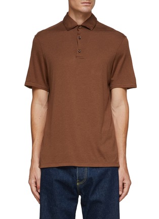 Main View - Click To Enlarge - ISAIA - ‘BOMBY’ SHORT SLEEVE SPREAD COLLAR SILK POLO SHIRT