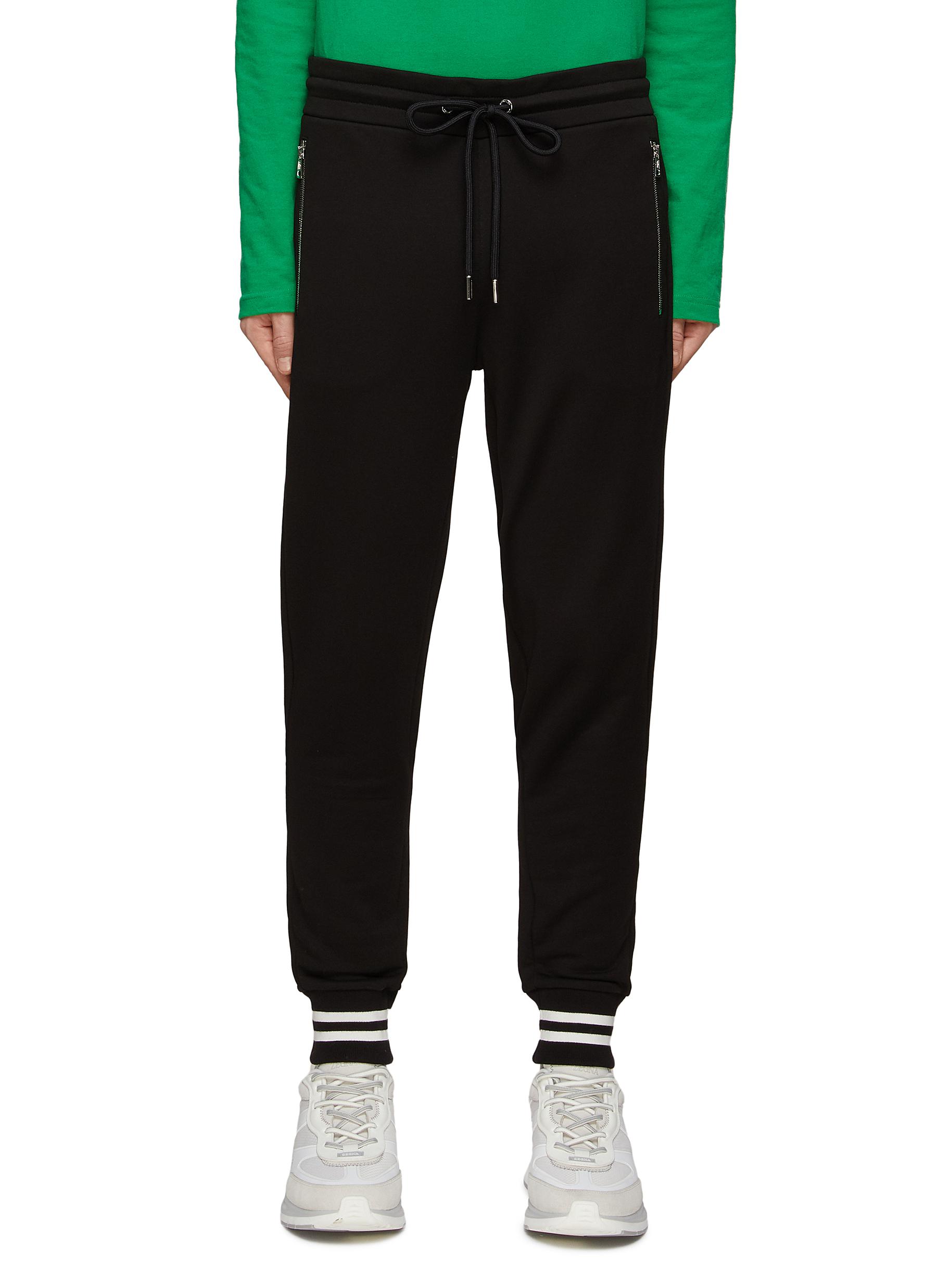 MONCLER COTTON FLEECE WITH CONTRASTING COLORED STRIPES SWEATPANTS