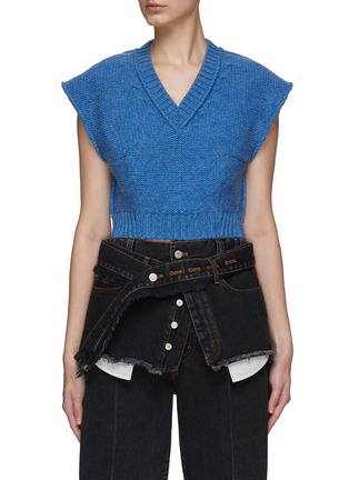 Main View - Click To Enlarge - MERYLL ROGGE - CAP SLEEVE V-NECK CROPPED KNITTED SWEATER