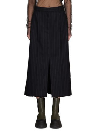 Main View - Click To Enlarge - SACAI - PLEATED BACK PANEL CHALK STRIPE FRONT SLIT MIDI SKIRT