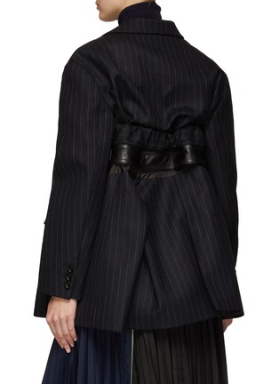 Back View - Click To Enlarge - SACAI - CHALK STRIPE SINGLE BREASTED BELTED JACKET