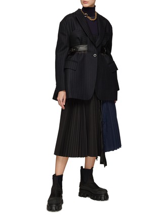 Figure View - Click To Enlarge - SACAI - CHALK STRIPE SINGLE BREASTED BELTED JACKET