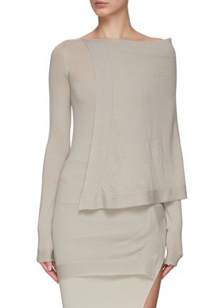 Main View - Click To Enlarge - RICK OWENS - ‘RASATO’ BOAT NECK LONG SLEEVE PANEL KNIT TOP