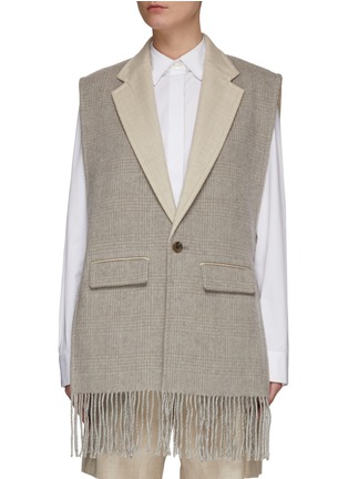 Main View - Click To Enlarge - THE KEIJI - GLEN CHECK FRINGE DOUBLE BREASTED VEST