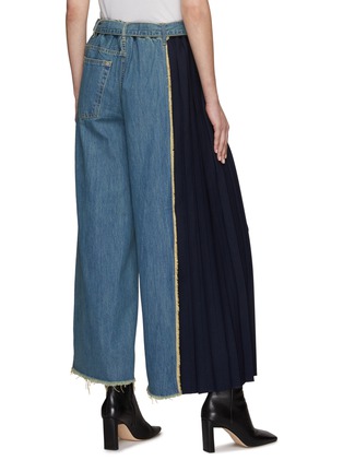 Back View - Click To Enlarge - THE KEIJI - BELTED HIGH RISE PLEATED SIDE PANEL WIDE LEG JEANS