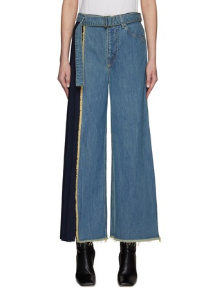 Main View - Click To Enlarge - THE KEIJI - BELTED HIGH RISE PLEATED SIDE PANEL WIDE LEG JEANS