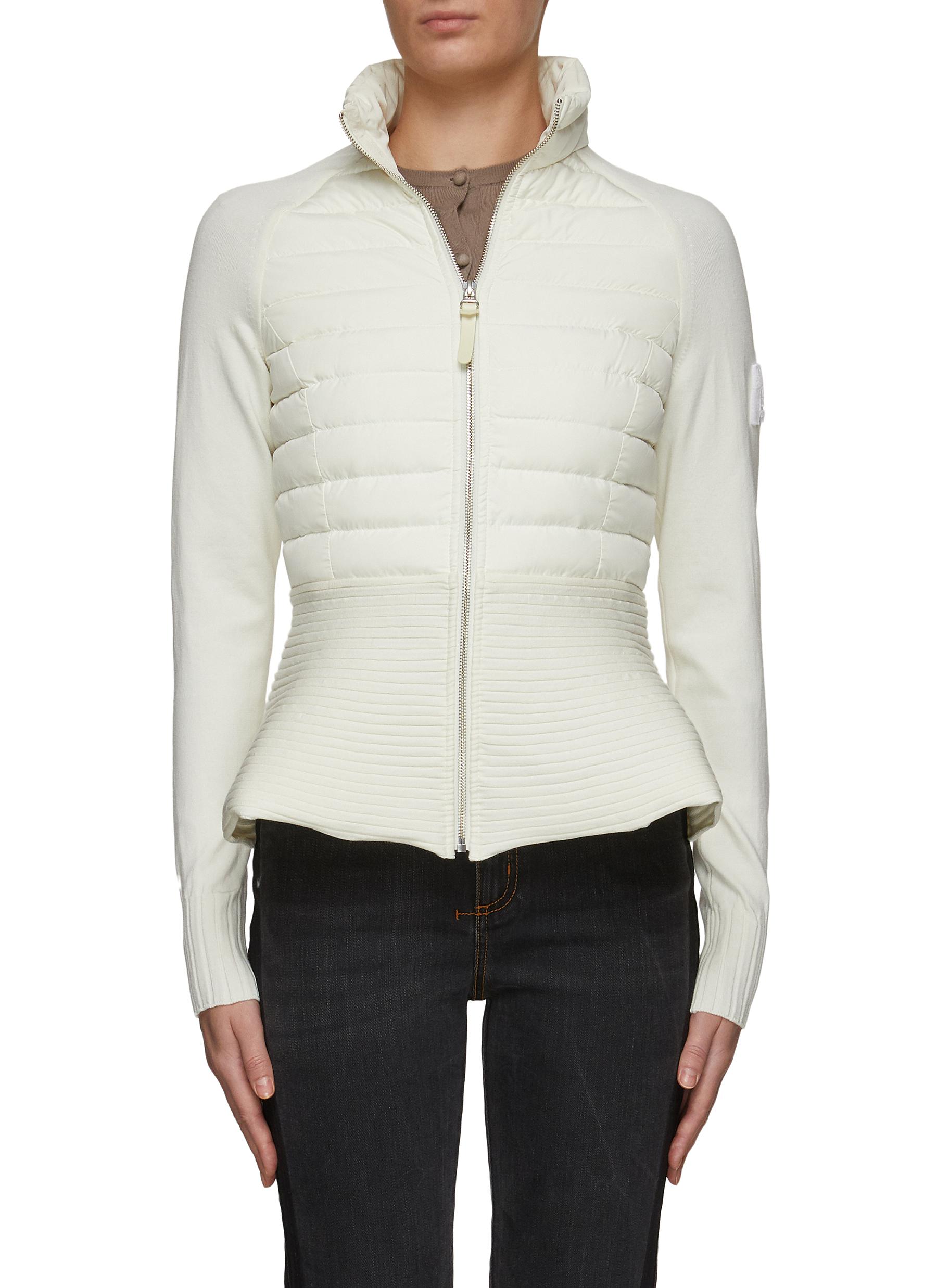COLLAR KNIT SLEEVE PEPLUM PUFFER JACKET 