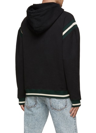 Back View - Click To Enlarge - SAINT LAURENT - MOLLETON LOGO EMBROIDERED COTTON DRAWSTRING HOODIE