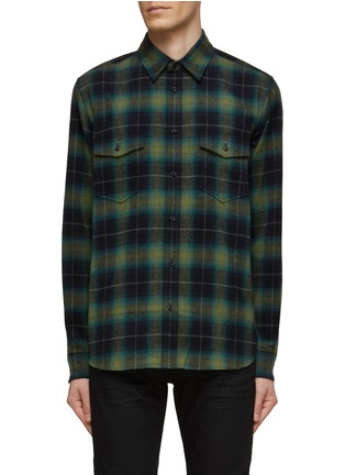 Main View - Click To Enlarge - SAINT LAURENT - CHEQUERED FLAP CHEST POCKET COTTON BUTTON UP SHIRT