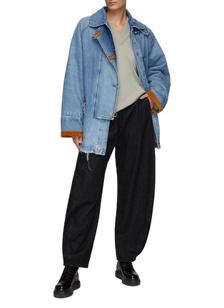 Figure View - Click To Enlarge - MADE IN TOMBOY - DENIM PANEL DETAIL FLANNEL PLAID LONG COAT