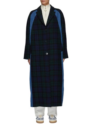 Main View - Click To Enlarge - MADE IN TOMBOY - DENIM PANEL DETAIL FLANNEL PLAID LONG COAT