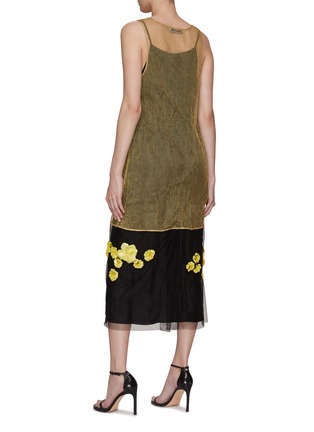 Back View - Click To Enlarge - PRADA - Sequined Flower Chest Logo Bicoloured Mesh Dress