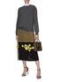 Figure View - Click To Enlarge - PRADA - Sequined Flower Chest Logo Bicoloured Mesh Dress