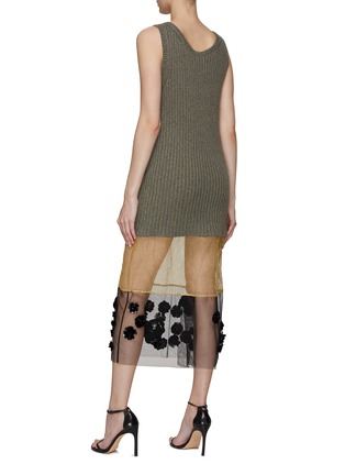 Back View - Click To Enlarge - PRADA - Flower Embellished Mesh Ribbed Virgin Wool Blend Knit Dress