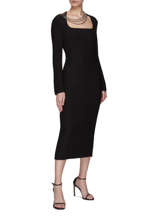 Figure View - Click To Enlarge - PRADA - Multi Beaded Strap Square Neck Midi Dress