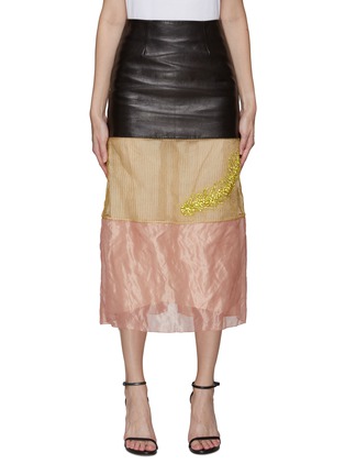 Main View - Click To Enlarge - PRADA - Feather Embroidered Mesh Leather Skirt