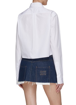 Back View - Click To Enlarge - MIU MIU - Chest Logo Embroidery Cotton Cropped Shirt