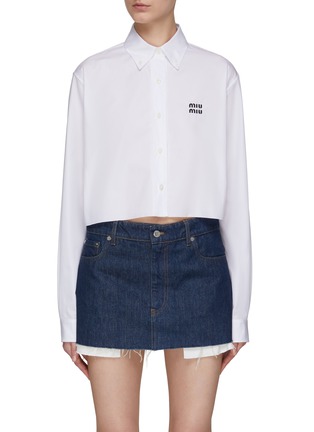 Main View - Click To Enlarge - MIU MIU - Chest Logo Embroidery Cotton Cropped Shirt