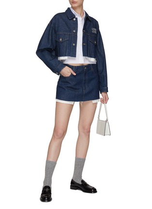 Figure View - Click To Enlarge - MIU MIU - Chest Logo Embroidery Cotton Cropped Shirt