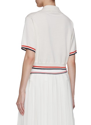 Back View - Click To Enlarge - MIU MIU - Tricoloured Trim Cropped Silk Blend Knit Tennis Polo Shirt