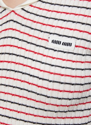  - MIU MIU - Sailor Collar Striped Ribbed Cotton Knit Fitted Top