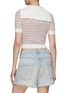Back View - Click To Enlarge - MIU MIU - Sailor Collar Striped Ribbed Cotton Knit Fitted Top