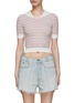 Main View - Click To Enlarge - MIU MIU - Sailor Collar Striped Ribbed Cotton Knit Fitted Top