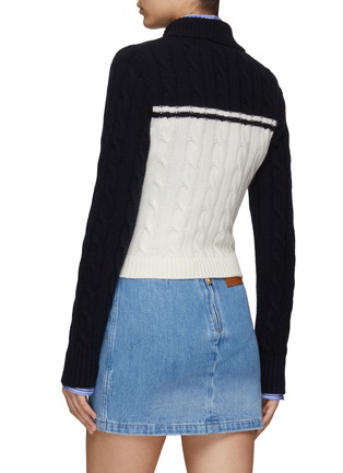 Back View - Click To Enlarge - MIU MIU - Virgin Wool Blend Cable Knit Fitted Zip-Up Jacket