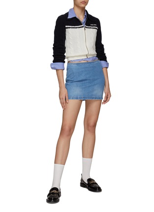 Figure View - Click To Enlarge - MIU MIU - Virgin Wool Blend Cable Knit Fitted Zip-Up Jacket