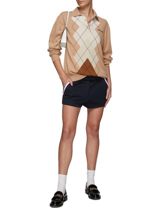 Figure View - Click To Enlarge - MIU MIU - Argyle Cashmere Knit Long Sleeve Polo Shirt