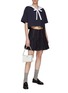 Figure View - Click To Enlarge - MIU MIU - Sailor Collar Bow Detailing Cotton Cropped T-Shirt