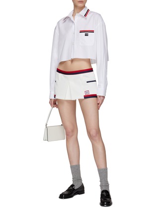 Figure View - Click To Enlarge - MIU MIU - Two-Tone Trimmed Logo Mini Skirt