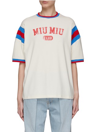 Main View - Click To Enlarge - MIU MIU - Two-Toned Trim Logo Loose Fit T-Shirt