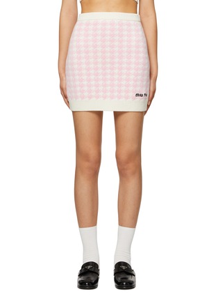 Main View - Click To Enlarge - MIU MIU - Logo Houndstooth Cashmere Knit Mini Skirt