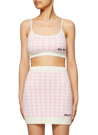 Main View - Click To Enlarge - MIU MIU - Logo Houndstooth Knit Bralette Top